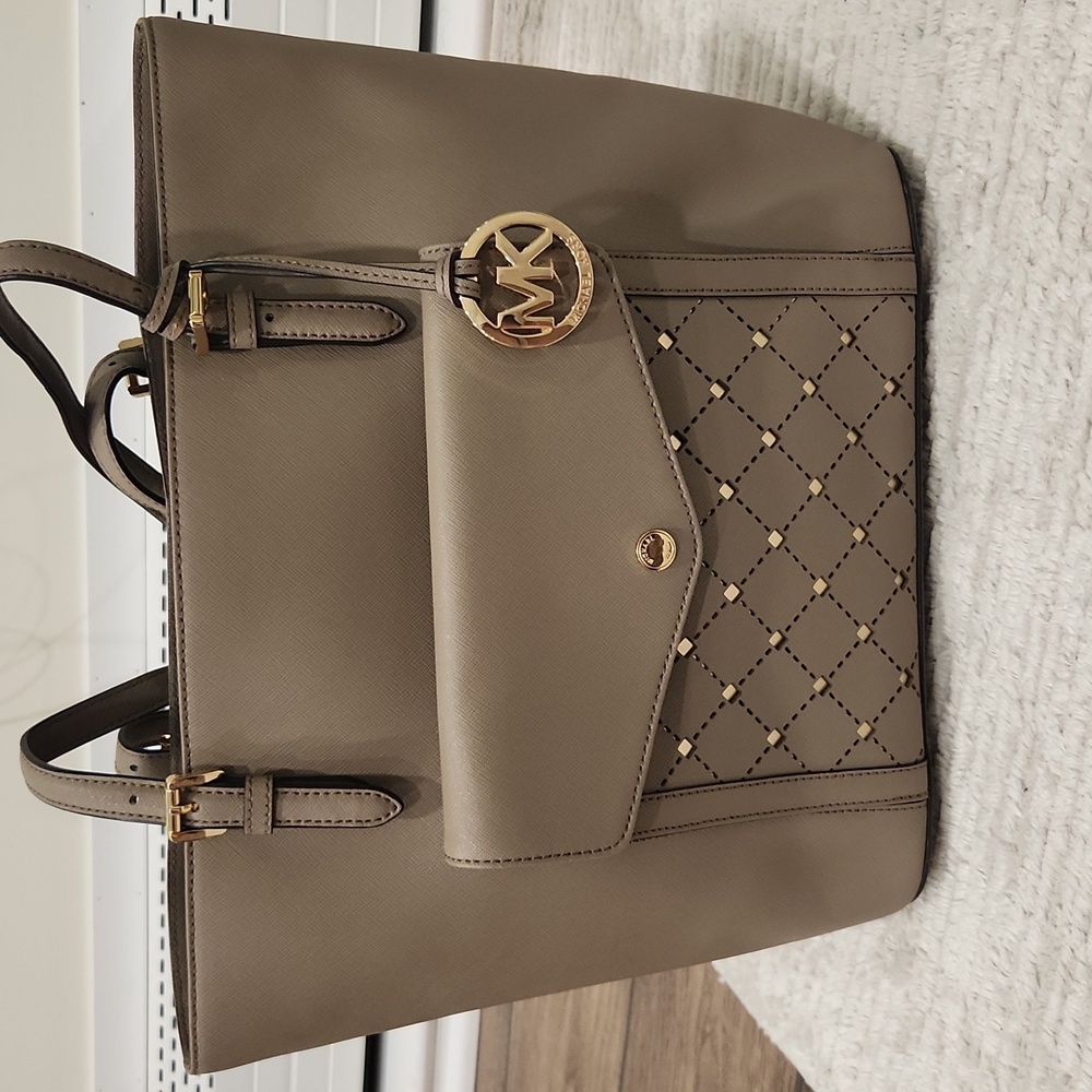 Michael Kors Taupe Tote with Gold Accents